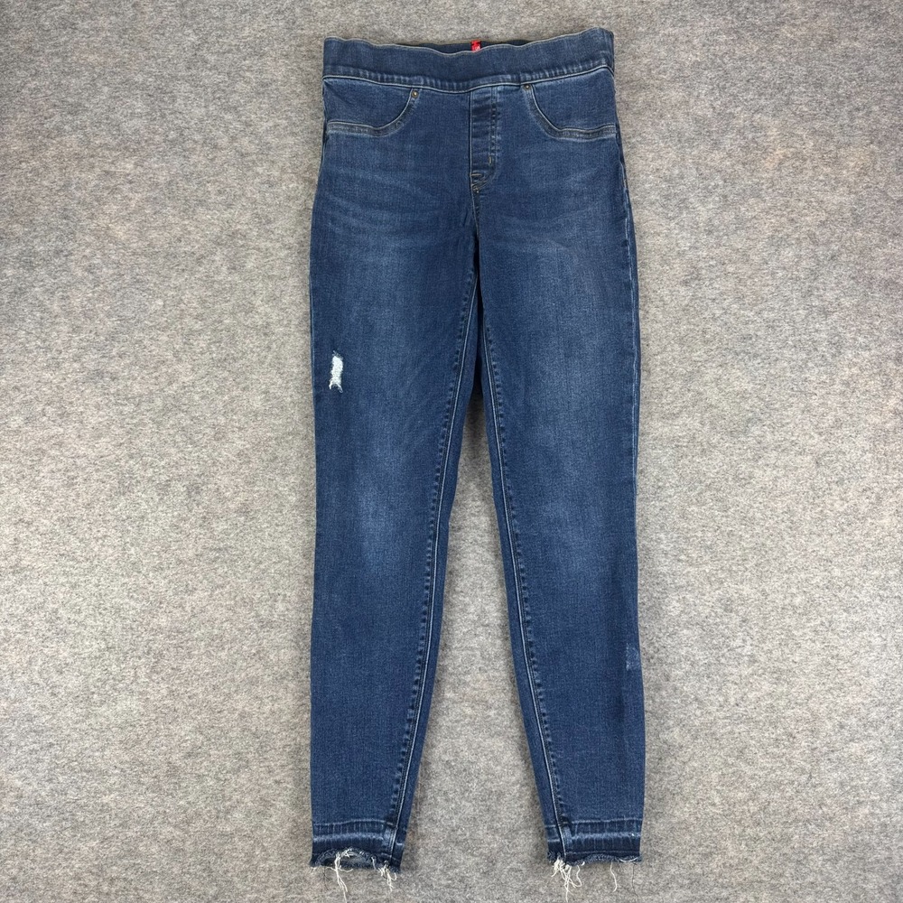SPANX Distressed Ankle Skinny Pull On High Waist Denim Legging Womens Small S *